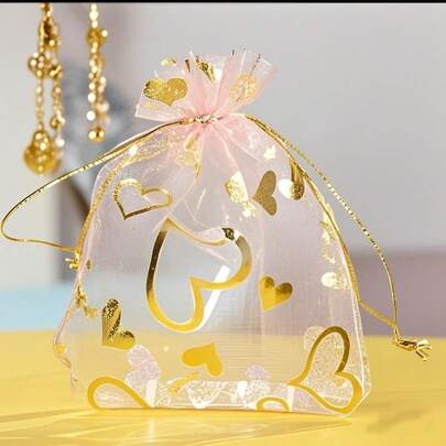 5/10/20/50/100个心形彩色纱布袋，礼品包装袋，礼品袋，居家日用品，尼龙袋收纳袋，节庆派对用品，婚庆用品，礼品装饰包装