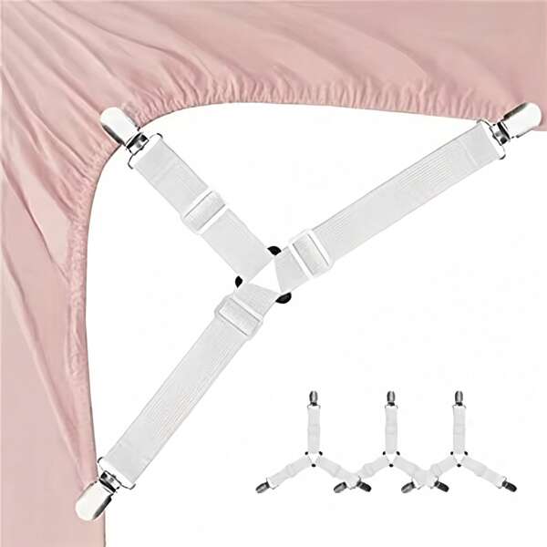 4 Stücke verstellbare Bettlaken Clips, dreieckiger gesteppter Metallclip mit Gummi für Sofa Kissen, Decken, versteckte rutschfeste Sicherheitsclips für Bettwäsche, Tischdecken, Zelte