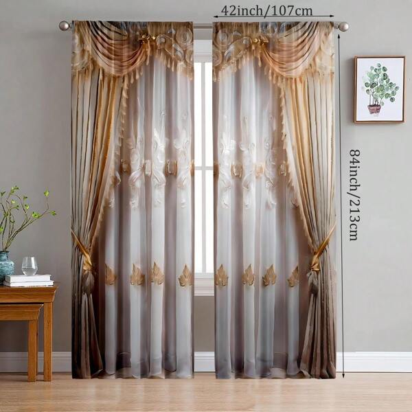 Set de 2 cortinas retro de color amarillo suave con estampado, textil para el hogar con impresión digital, diseño de bolsillo para barra para colgar fácilmente, protección de privacidad, adecuado para dormitorio, sala de estar, cocina, estudio, comedor, sala de juegos, decoración esencial del hogar