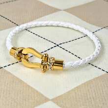 1pc Fashion Minimalist U-Shaped Semi-Inlaid Magnetic Buckle Braided Leather Bracelet, Unisex Daily Wear, Holiday Gift - Horseshoe Buckle Bracelet - View 10