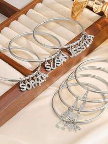 Personalized Initials Bangle Bracelet For Women Free Customized Name Bracelet With Pave Cubic Zirconia A To Z Charm Jewelry Birthday Party Wedding Gifts