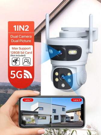 1pc Security Camera Surveillance System Outdoor, IP CCTV Camera With Dual-Lens,355 Pan & 90 Tilt, 2.4/5GHz WiFi Wireless Camera For Home/Outdoor Security,IP65 Waterproof,Two-Way Audio,AI Detection