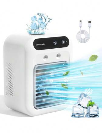 Portable Air Cooler Fan/Water Fan/Chamber Fan/Portable Fan/Fan/Portable Fan/Fan/Car Fans/Portable Air Conditioner/With Low-Noise Operation, 2-Speed ​​Adjustable, Built-In 1800mAh Rechargeable Battery & 500ml Tank For Continuous Spray Humidification