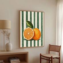 1 Peça Impressão em Tela de Arte de Frutas Vintage Listrada Laranja com Moldura/Sem Moldura, Decoração Minimalista Botânica de Fazenda, Arte de Parede Rústica para Sala de Estar, Sala de Jantar, Apartamento, Decoração Doméstica Moderna