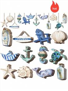 12/24/36/48 szt. Letnia drewniana dekoracja, ozdoby choinkowe na plażę, drewniane plastry muszli morskiej, letnie wiszące dekoracje, miniaturowa dekoracja na przyjęcie; zawiera żółwie, rozgwiazdy, koniki morskie i wiele innych, żywe kolory i ożywione wzory, piękny zestaw dekoracyjny; można zawiesić na ścianach, drzwiach wejściowych, oknach, kominkach itp.; nadaje się również na przyjęcia na plaży, może stworzyć piękną scenerię w Twoim domu!