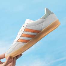 Adidas Originals 男鞋女鞋休閒鞋 GAZELLE INDOOR 舒適輕量運動鞋低筒耐磨情侶鞋 - 灰綠/橙黃 - 查看 5