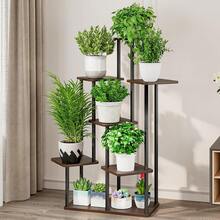 Plant Stand 5 Tier Indoor Metal Flower Shelf For Multiple Plants Corner Tall Flower Holders For Patio Garden Living Room Balcony Bedroom, Black (5 Tier-Black) - 7層-黑色+黑橡木 - 查看 2