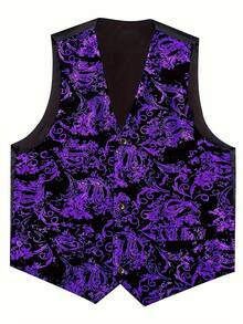 Men's Gold Foil Vest For Party, Wedding, Formal Event, Comes With Bowknot - Purple - View 4