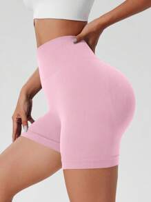 1pc Women's Solid Color Yoga Fitness Tight Shorts, Female Outdoor Sports Shorts