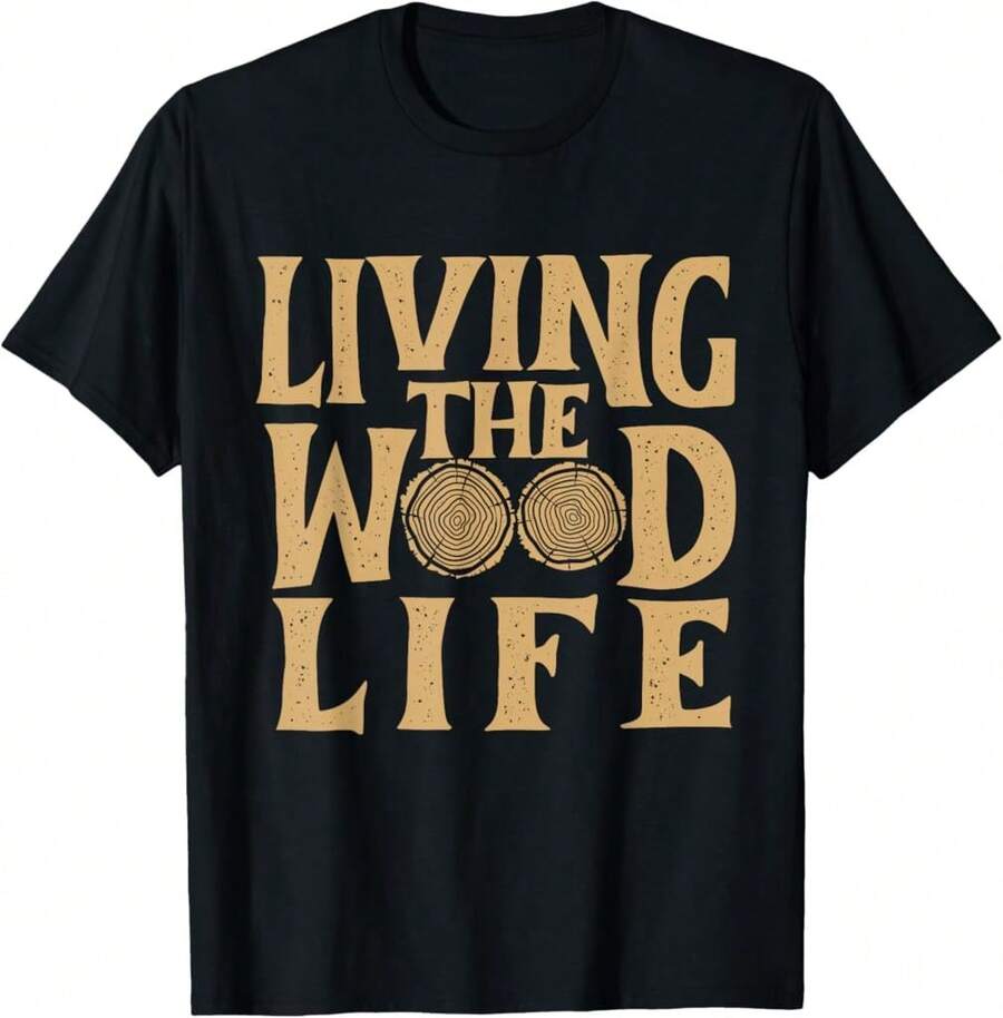 Living The Wood Life - Woodworker Woodworking Carpenter T-Shirt Gift For Dad Gift For Pet Owner Gift For Guitar Players,Black T-Shirt, 100% Cotton, Men's T-Shirt,,Funny Graphic T Shirts,S-XXXL,Vintage Shirt - Black - View 1
