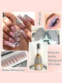 3D Flat Bottom Nail Rhinestones, Glass AB & Clear Crystal Nail Gems Set, DIY Nail Art Decorations