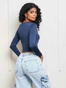 Moderna & Slim Women's Long Sleeve Blouse - Tight Compression Mid-Season - Long Sleeve Blouse - Various Colors - Agua verde azul - Ver 4