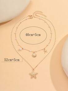 2pcs/Set Summer Fresh Faux Pearl Necklace With Charms, Fashion Ocean Life Pendant Jewelry Set Suitable For Women Daily/Vacation Wear, Handmade Length Adjustable, Varying Number Of Faux Pearl Beads