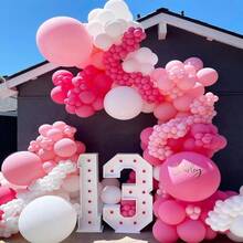 124件粉色气球拱门套装，蜜桃色和浅粉色乳胶气球，高品质乳胶气球，尺寸包括18英寸、10英寸和5英寸，适用于生日、婚礼、新娘送礼会、毕业典礼、周年纪念、洗礼、夏季主题派对、背景装饰、花园装饰、家居及户外装饰、摄影、嘉年华、婴儿派对、母亲节等场合。 - 粉色 - 查看 6