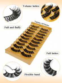 10pcs Assorted False Eyelashes, 3D Mink Hair Handmade Dramatic Fluffy Extension Lashes, Suitable For Women Daily, Party, Festival Wear