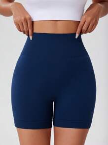 1pc Women's Solid Color Yoga Tight Shorts, Women Outdoor Sports Shorts