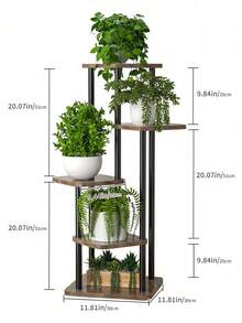 4/5层室内金属木质植物架，收纳架，多盆花卉转角高架植物架，适用于客厅、阳台、卧室 - 彩色 - 查看 5