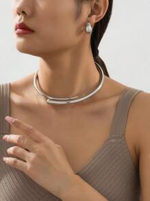 1 Set Fashionable & Elegant Advanced Design Geometric Shaped Alloy Bracelet, Necklace, Stud Earrings Jewelry Set, For Holidays, Parties, Dates - Elegant Gift For Girlfriend