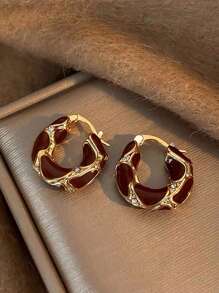 Juego de 3 pares de pendientes elegantes de resina ámbar retro incrustada, versátiles para uso diario, fiestas, bailes, otoño/invierno