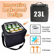 Collapsible Trunk Organizer With Insulated Leakproof Cooler Bag,Removable Lid,Adjustable Securing Straps,3 Compartments Trunk Organizer For SUV,Truck,Sedan(Grey & Black) - Black - View 5