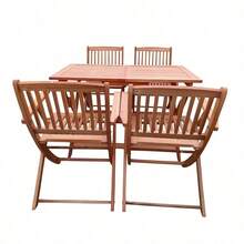 Foldable Patio Dining Set, 4 Folding Chairs & 1 Dining Table, Indoor And Outdoor Universal,Teak - 1 - View 4