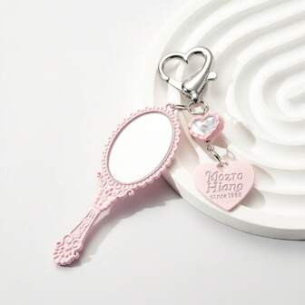 Mother's Day Gift: Ladies' Pink Handle Mirror With Love Keychain Keychain