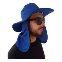 Chapéu Camuflado Pescador Pesca Sol Proteção Nuca Pescoço - Azul-escuro - Visão 4