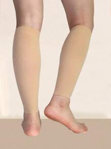 1 Pair Women Solid Color Leg Warmers, Black/Skin Tone, Comfortable For Casual, Home, Sports, All Season
