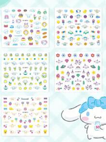 Sanrio 5 piezas de calcomanías de uñas de Sanrio Kuromi, calcomanías de uñas de plástico autoadhesivas, con temática de anime con brillo, acabado mate, forma asimétrica, de un solo uso, sin perfume - Decoración de uñas linda para uñas de niños