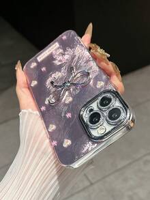 غطاء هاتف مزين بالراين ستون ذو ملمس ورق قصدير مثقب ثلاثي الأبعاد بشكل فيونكة، غطاء واقي مقاوم للصدمات متوافق مع أجهزة آبل 16 برو ماكس/15 برو، 14 برو، 13/12/11 مقاوم للماء ومقاوم للسقوط والخدش