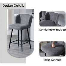 WAHSON OFFICE CHAIRS Kitchen Bar Stools Set Of 2 Faux Fur Breakfast Barstools Upholstered High Stools For Kitchen Counter - Grey - View 4