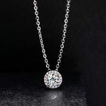 6.5mm Moissanite Classic Clavicle Pendant Necklace 925 Sterling Silver, Suitable For Women - White - View 5