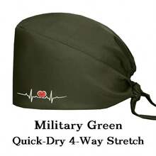 1 件心形刺绣弹性防护帽，可调节男女通用工作帽，适用于药房、家庭护理、厨师，舒适