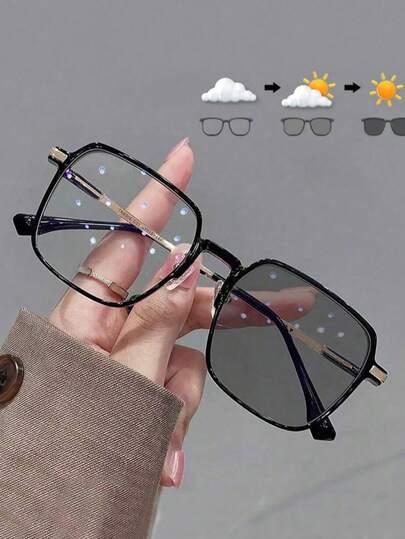 1副女士方形时尚眼镜，经典现代简约风格，光致变色时尚眼镜