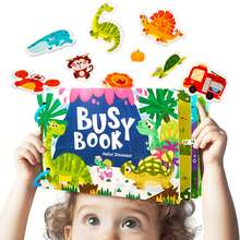 ODAPTO 蒙特梭利学前忙碌书，适合3-5岁幼儿，公路旅行必备品，恐龙主题，钩环可重复使用贴纸，特殊教育学前学习活动，儿童旅行必备品 - 彩色 - 查看 12