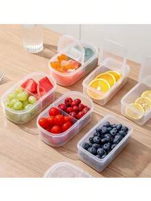 1 Stück/2 Stück, 1/2 doppelgittrige Lebensmittel-Aufbewahrungsbox, Bento-Box, Obstbox, einfache und transparente Aufbewahrungsbox für Küche, Sommerstrand, Lebensmittel, Camping, Organisatoren, Raumdekoration und Küchenutensilien.