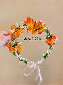 1 Peça Faixa de Cabelo com Flor Laranja Falsa Estilo Boho, Série Floresta Etérea, Adequada para Vestidos e Decorações Rastejantes, Acessório de Cabelo Elegante para Senhoras, Decoração de Cabelo para Praia, Festival, Carnaval/Mardi Gras/Mascarada, Casamento, Fantasia Havaiana para Mulheres, Festa, Presentes - Multicolorido - Visão 2