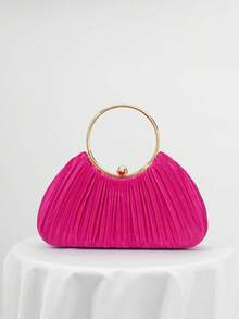 缎面褶皱盒形晚装手拿包，适合宴会、派对、正式礼服、舞会、链带、婚礼