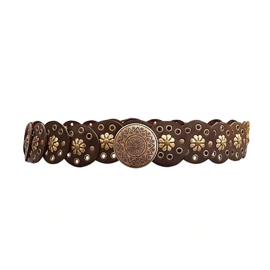 Women's Boho Chic Country Rodeo Belt Simple Metal Buckle Casual - Óxido marrón - Ver 1