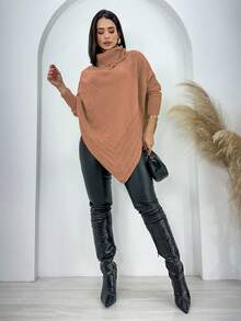 Swisz Women's Winter Poncho Knit Long Sleeve V-Neck Sweater With Scarf - 藕粉色 - 查看 6