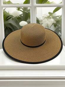 1 套女士夏季波西米亚风格宽边帽和大容量包组合 - 时尚优雅度假海滩防晒帽和单肩包，适合户外旅行、购物、工作和日常搭配