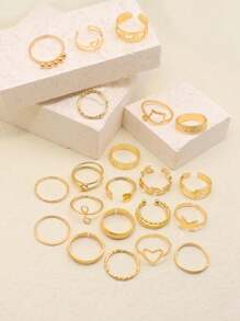 21pcs Style Stacking Rings Butterfly/ Heart/ Leaf Design Mix And Match For Daily Outfits Party Accessories