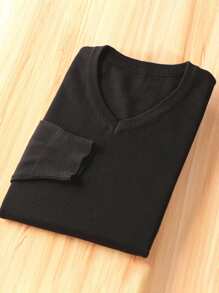 Men's Solid Color V-Neck Long Sleeve Sweater, Casual & Comfortable Base Layer Top, Spring/Autumn