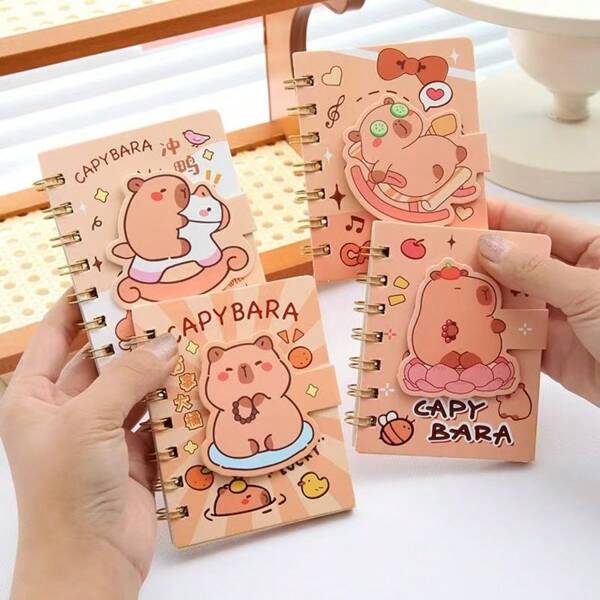 4 piezas de cuadernos de bolsillo con espiral, diseño de dibujos animados y cierre de gancho y bucle, cuaderno de notas de alta calidad para estudiantes y material de oficina