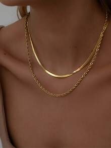 Nooxian 2 件女士不锈钢扭曲扁平蛇链项链套装，日常佩戴百搭配饰礼物