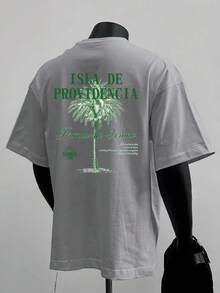 男士新款树影图案圆领休闲短袖T恤搭配休闲裤，适合旅行/度假/户外露营/运动