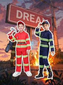 4pcs/Set Fire Chief Role-Playing Costume Set With Realistic Accessories, Firefighter Outfit Suitable For Children Aged 3+ Years