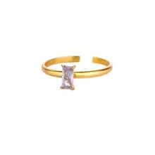 1 pièce Bague de pierre de naissance en zircone pour femme, en acier inoxydable couleur or, bague ajustable minimaliste, cadeau de bijouterie pour Noël et anniversaire
