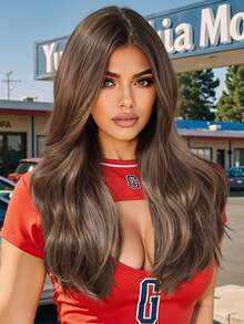 22inch Mocha Brown Medium Wavy Layered Wigs Dark Root Hair Wigs For Women Synthetic Fiber Hair Replacement Wigs For Daily Party Cosplay Use Halloween - Màu nâu  Mocha - Xem 2