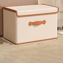 1PC 可折叠储物盒，带盖可洗织物储物箱，大号储物篮，可折叠搁架储物篮，带手柄的织物储物箱，米色，